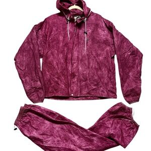 Frogg Toggs Rain Suit Sweatsuit Set L XL Pink Waterproof Jacket Pants Hooded USA